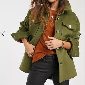 River Island oversized jacket with rhinestone button detail in khaki